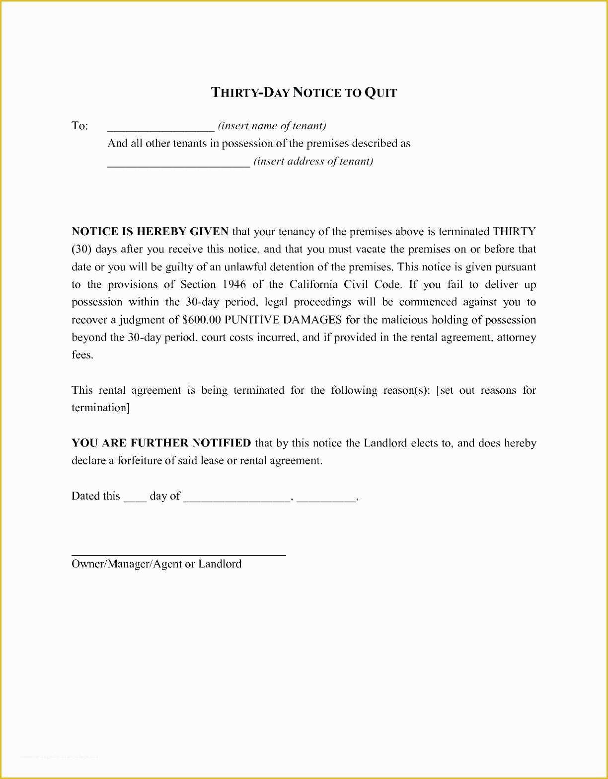 Notice to Vacate Template Free Of Template Notice to Vacate Template
