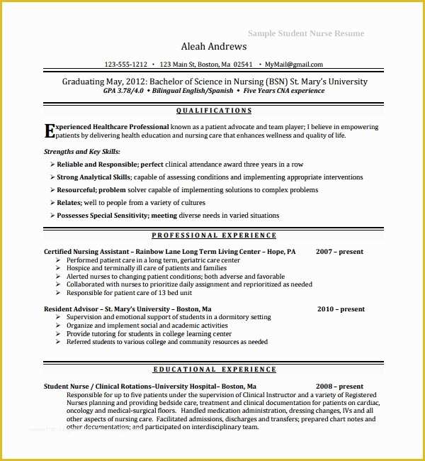 Nurse Resume Template Free Download Of 9 Nurse Cv Templates