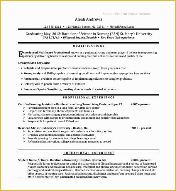 Nurse Resume Template Free Download Of 9 Nurse Cv Templates