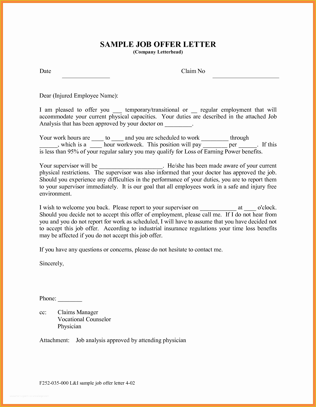 Offer Of Employment Letter Template Free Of 10 Offer Of Employment Letter