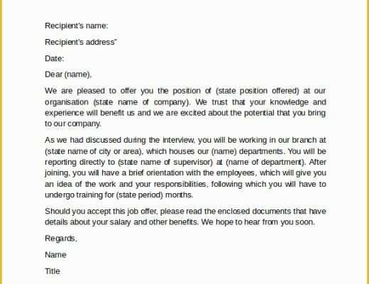 Offer Of Employment Letter Template Free Of 12 Sample Fer Letter Templates – Free Examples