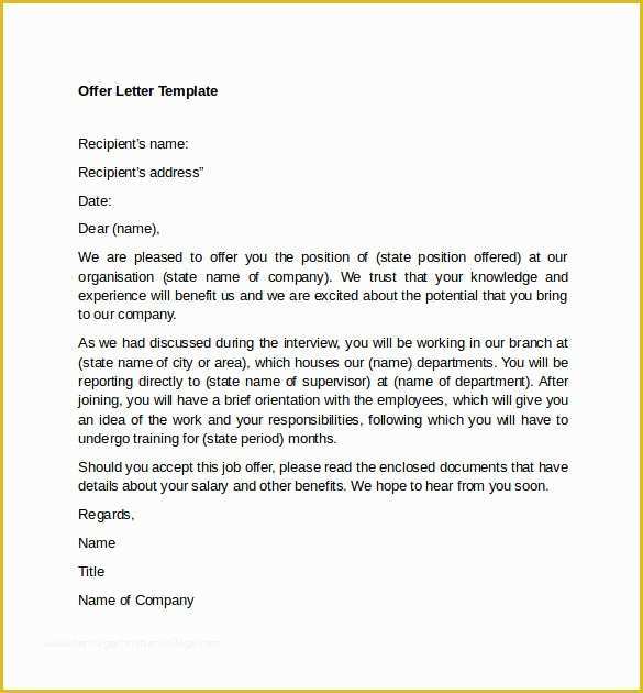 Offer Of Employment Letter Template Free Of 12 Sample Fer Letter Templates – Free Examples