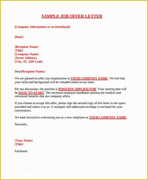 Offer Of Employment Letter Template Free Of 25 Job Fer Letter Example