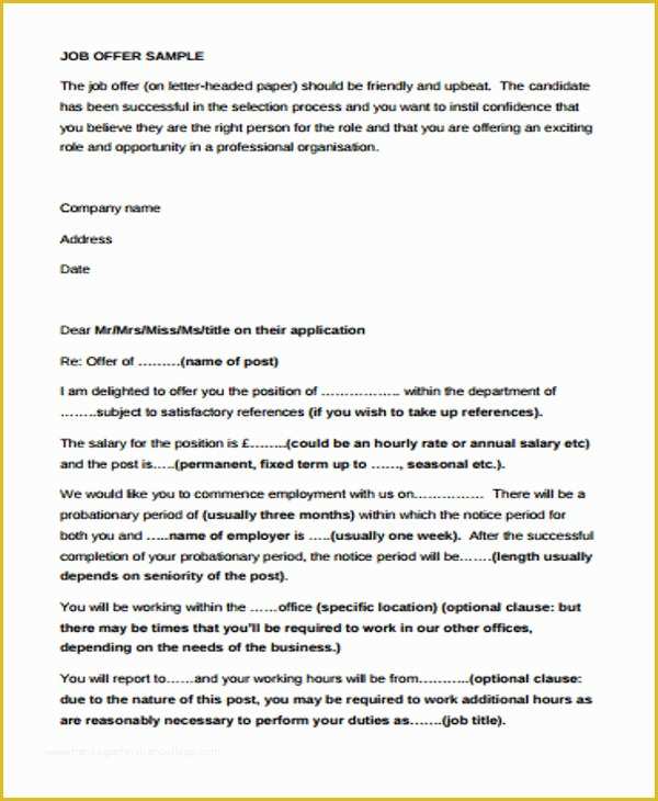 Offer Of Employment Letter Template Free Of 42 Sample Fer Letter Template
