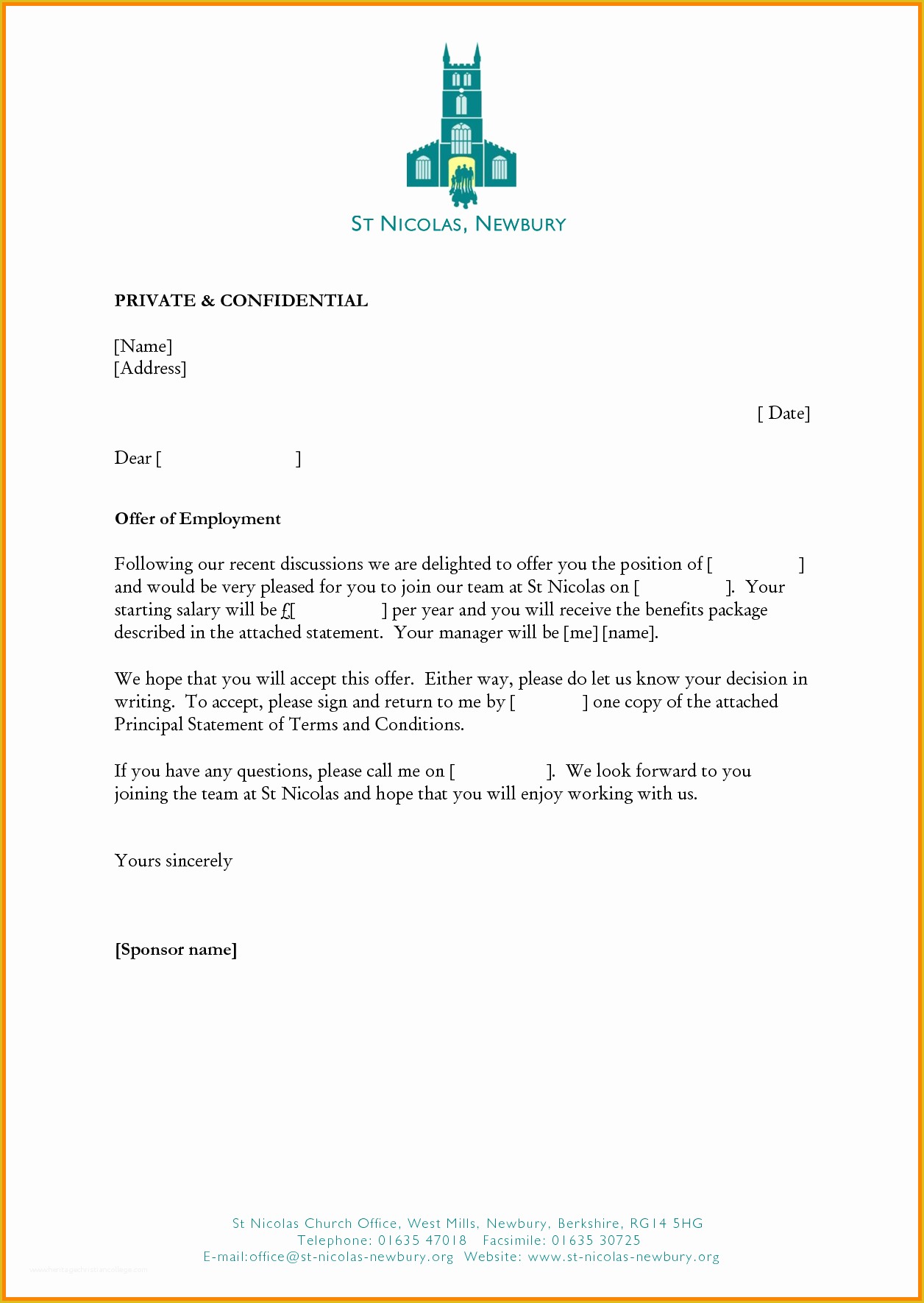 Offer Of Employment Letter Template Free Of 5 Job Offer Letter Templates