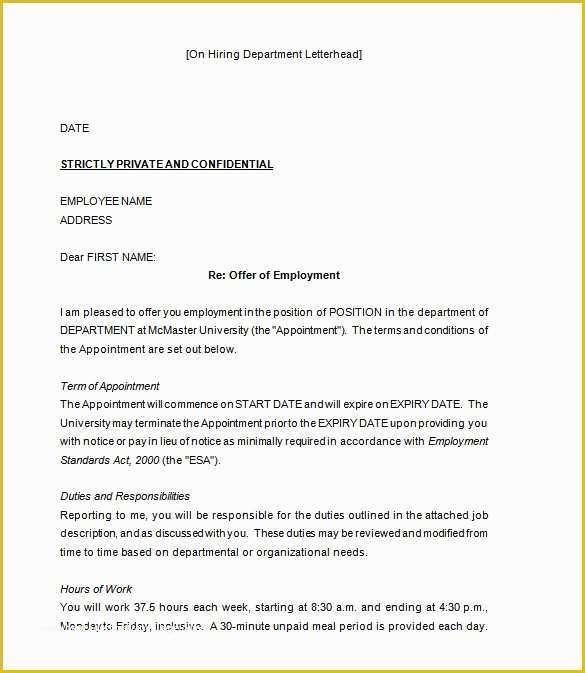 Offer Of Employment Letter Template Free Of Appointment Letter format Pdf In Hindi 31 Offer Letter
