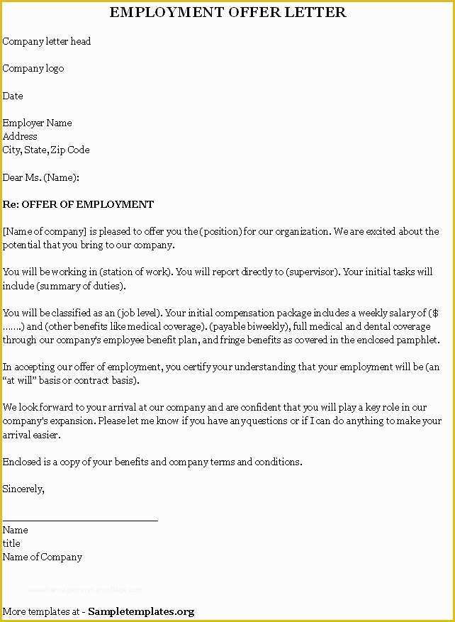 Offer Of Employment Letter Template Free Of Employment Template for Fer Letter Sample Of Employment
