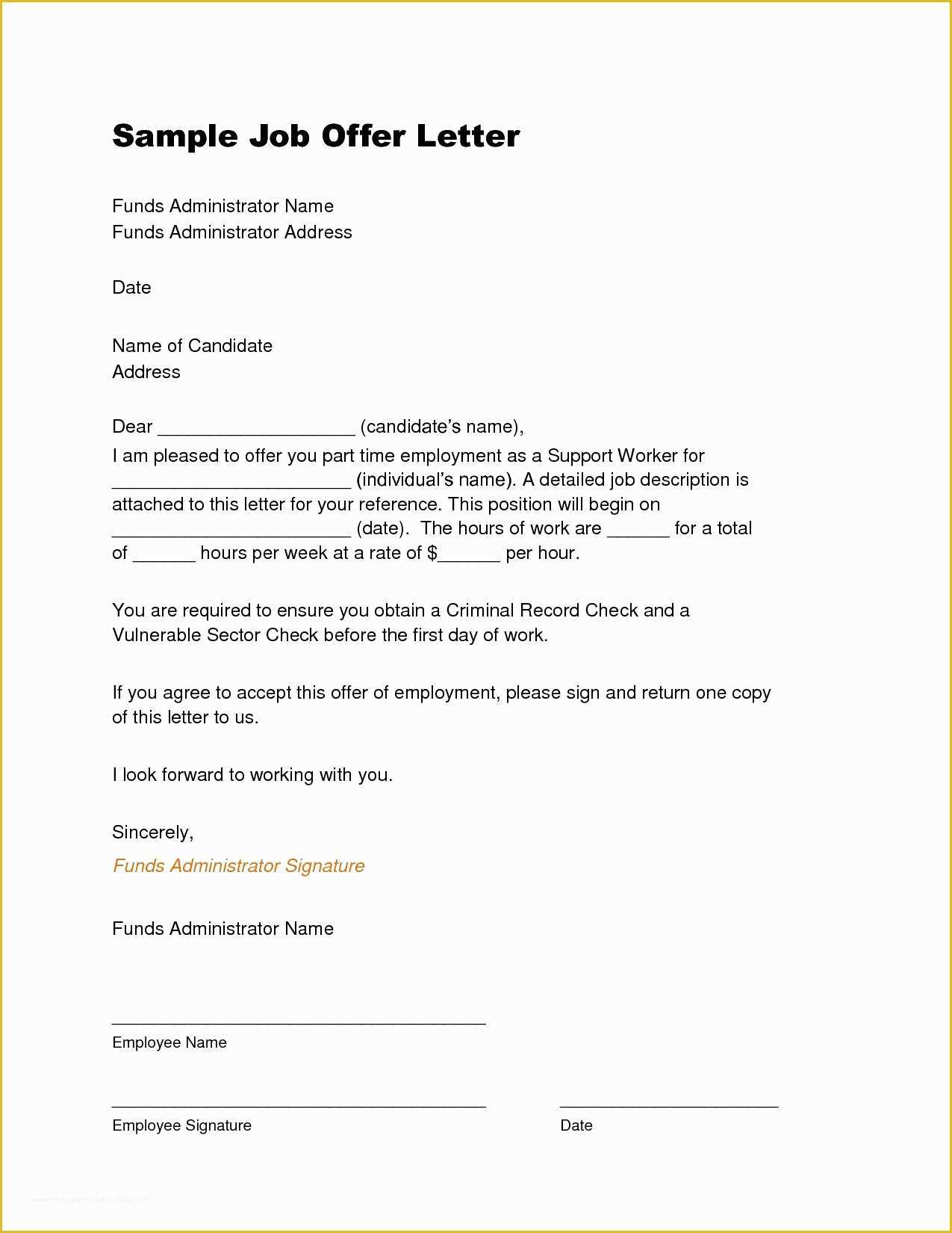 Offer Of Employment Letter Template Free Of Fer Letter Sample Template