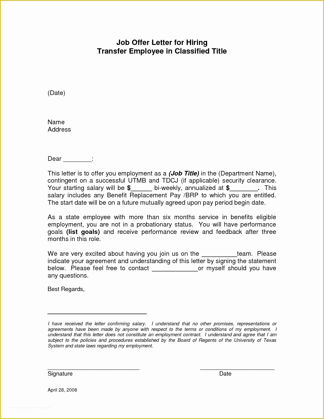 Offer Of Employment Letter Template Free Of formal Job Fer Letter