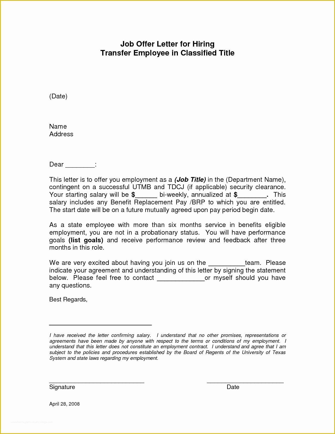 Offer Of Employment Letter Template Free Of formal Job Fer Letter