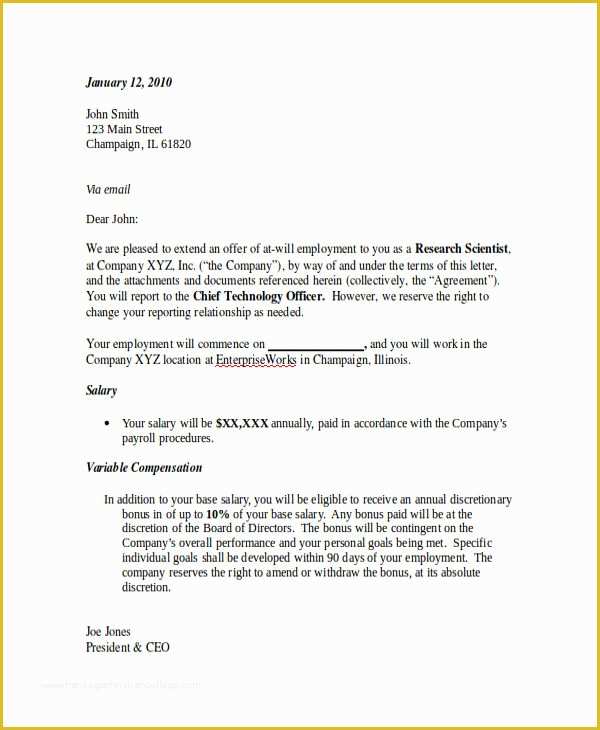 Offer Of Employment Letter Template Free Of Goodly Sample Fer Employment Letter – Letter format