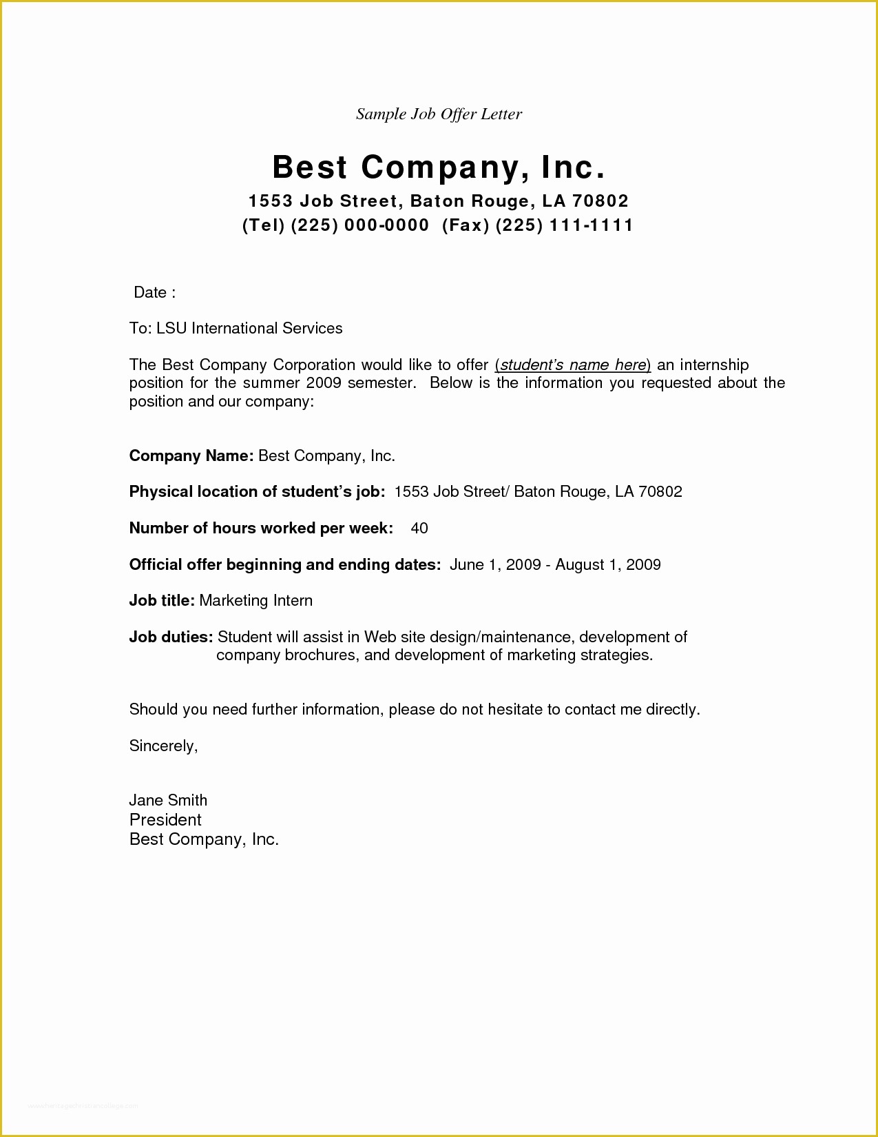 Offer Of Employment Letter Template Free Of Job Fer Letter Template