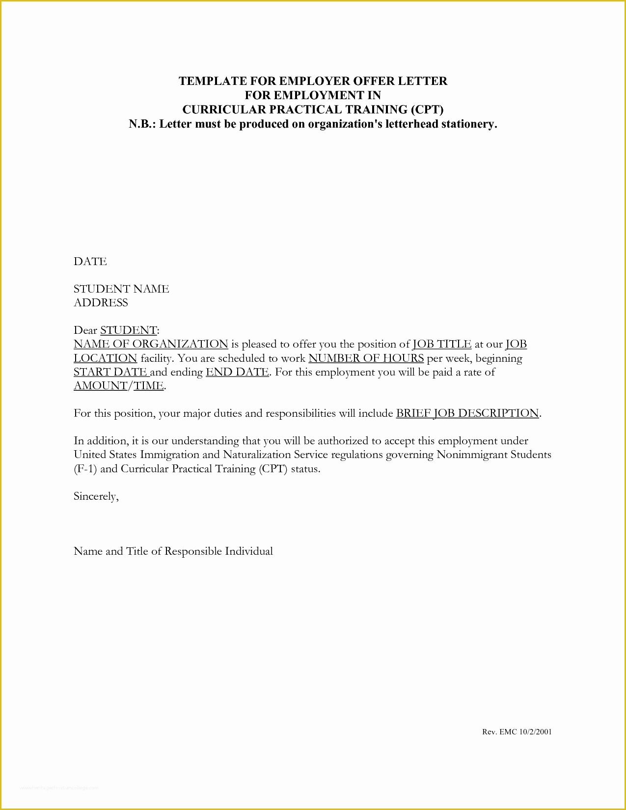 Offer Of Employment Letter Template Free Of Job Fer Letter Template