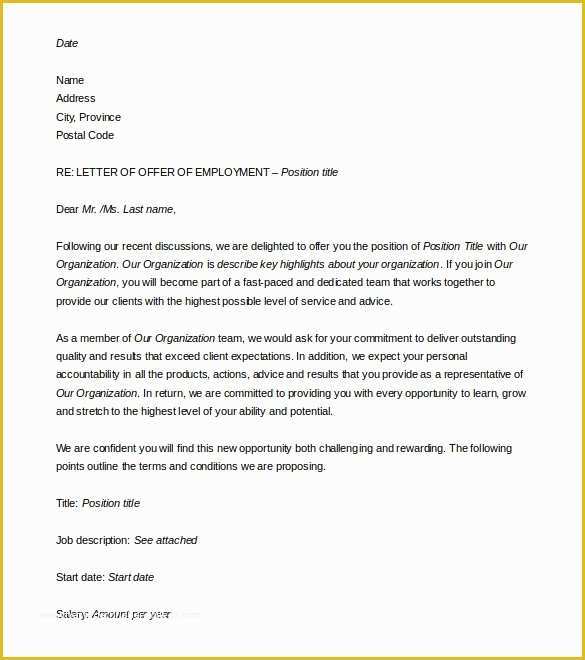 Offer Of Employment Letter Template Free Of Job Fer Letter Template Word