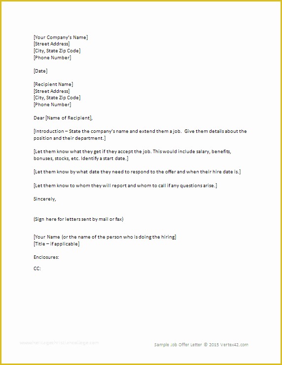 Offer Of Employment Letter Template Free Of Job Fer Letter Templates