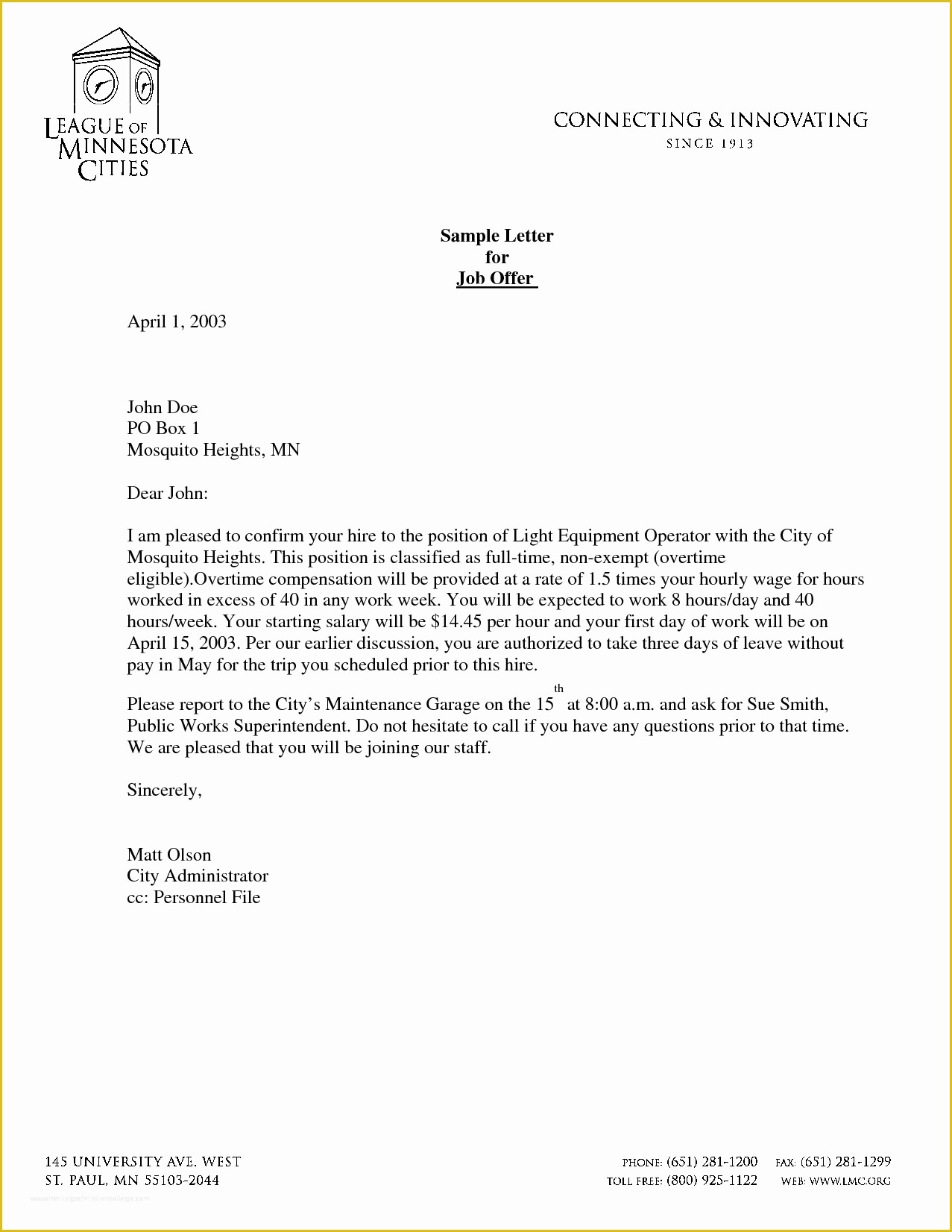 Offer Of Employment Letter Template Free Of Job Offer Letter Letter Sample Template Pdf
