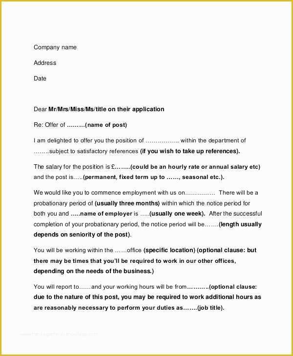 Offer Of Employment Letter Template Free Of Letter Employment Fer Sample Employment Offer