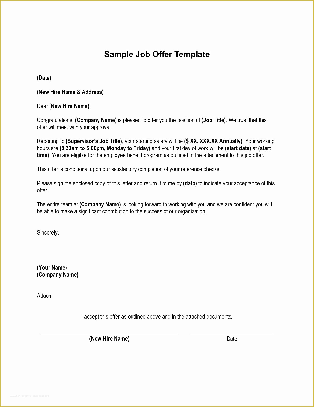 Offer Of Employment Letter Template Free Of Sample Job Fer Letter