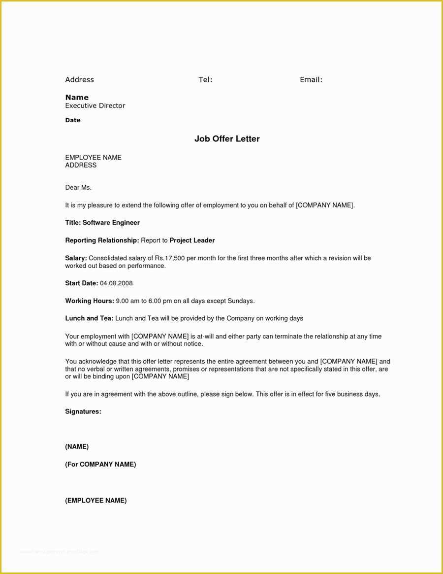 Offer Of Employment Letter Template Free Of Simple Job Fer Letter Sample Template