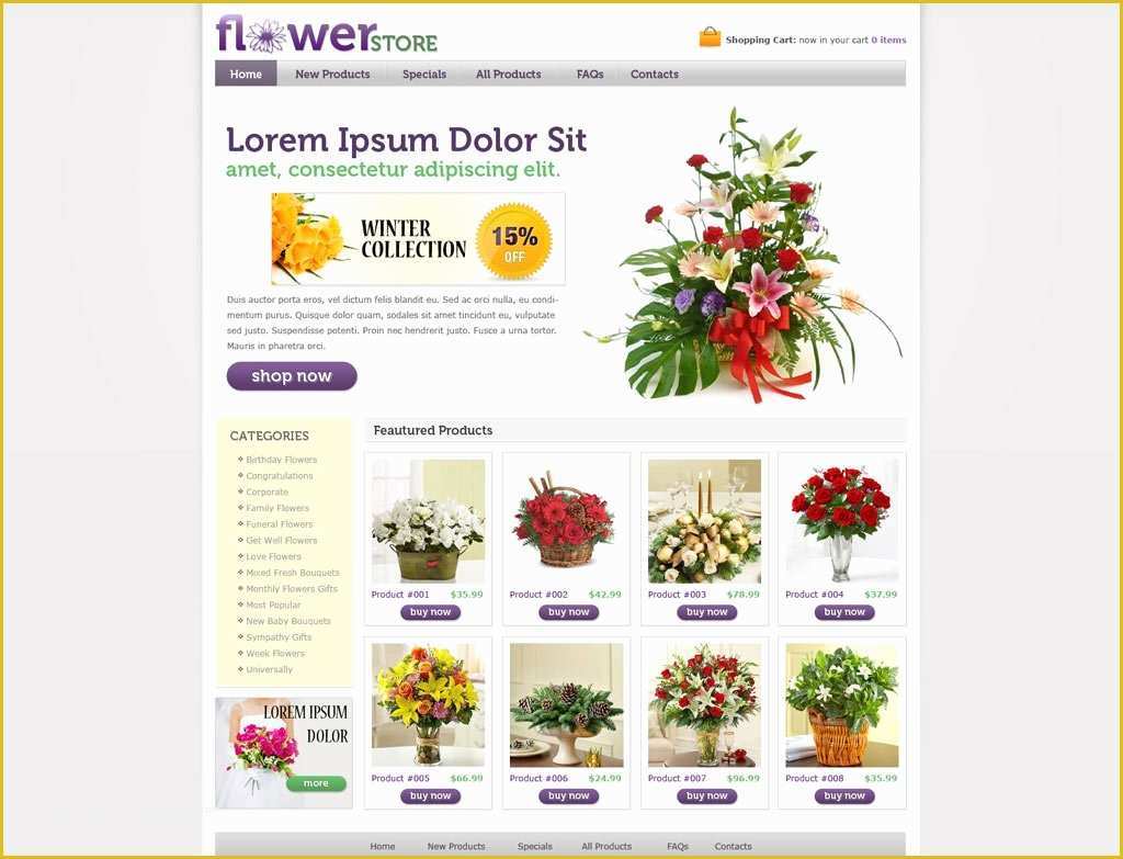 Online Shopping Templates Free Download In PHP Of Flower Line Store Template
