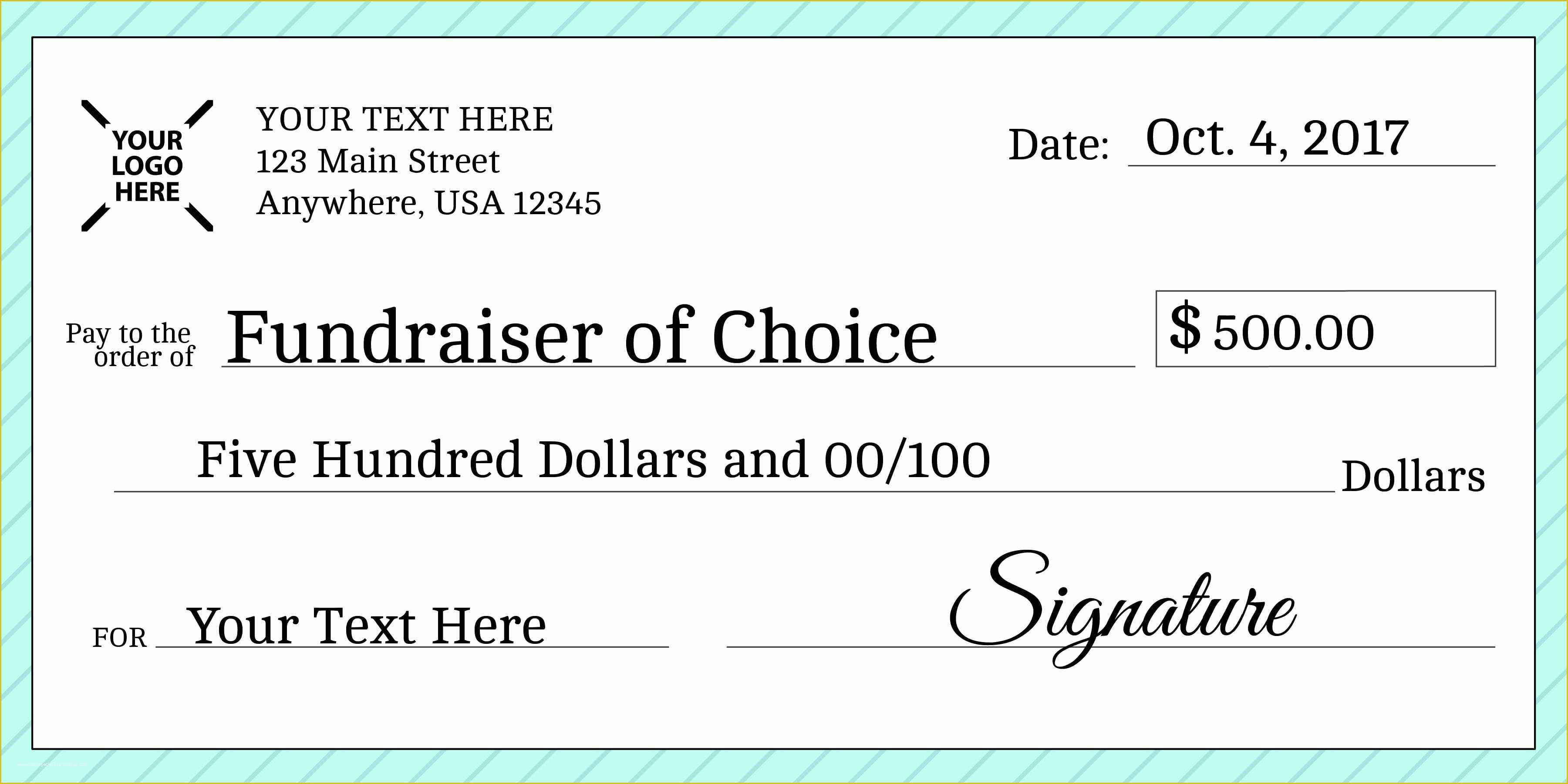 Oversized Check Template Free Of Five Hundred Dollars Check Best S