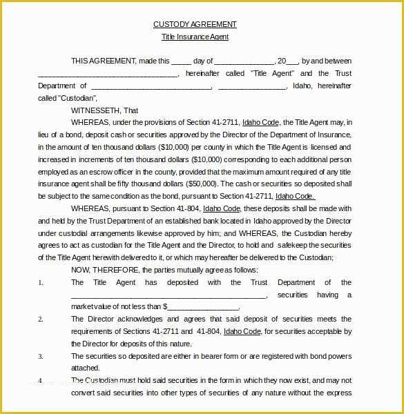 Parenting Agreement Template Free Of 10 Custody Agreement Templates – Free Sample Example