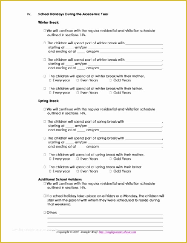 Parenting Agreement Template Free Of 4 Free Printable forms for Single Parents