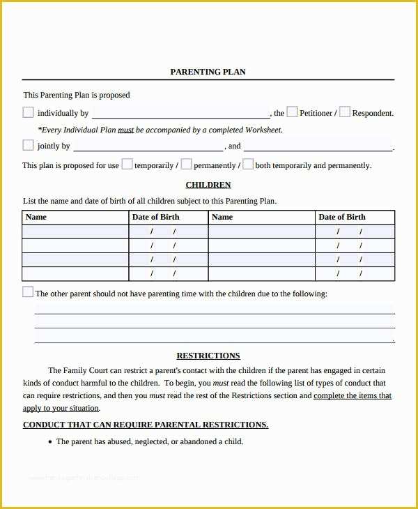 Parenting Agreement Template Free Of 6 Parenting Plan Examples Samples