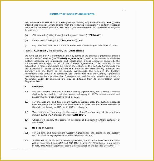 Parenting Agreement Template Free Of Custody Agreement Samples
