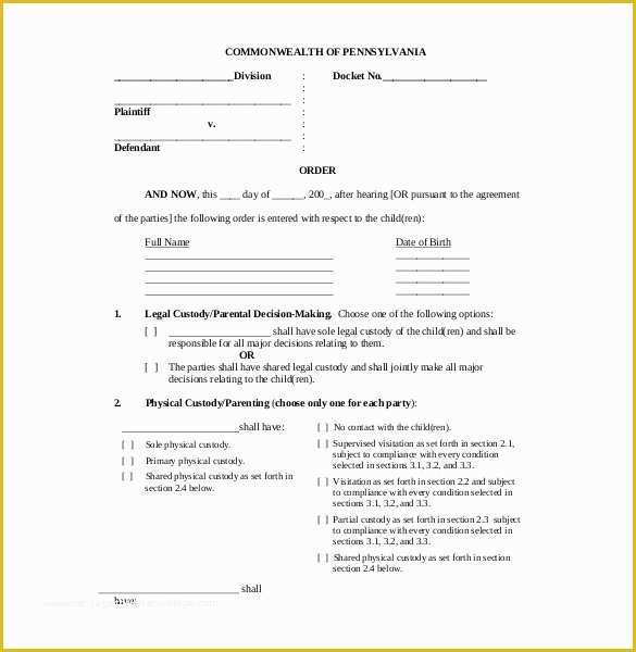 Parenting Agreement Template Free Of Custody Agreement Template – 10 Free Word Pdf Document