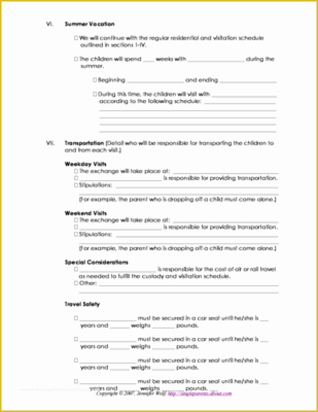 Parenting Agreement Template Free Of Free Printable forms for Single Parents