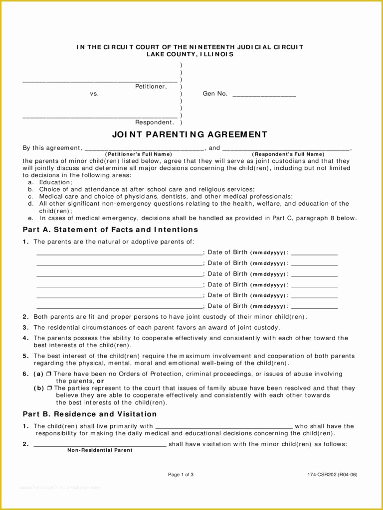 Parenting Agreement Template Free Of Joint Custody Agreement form 6 Free Templates In Pdf