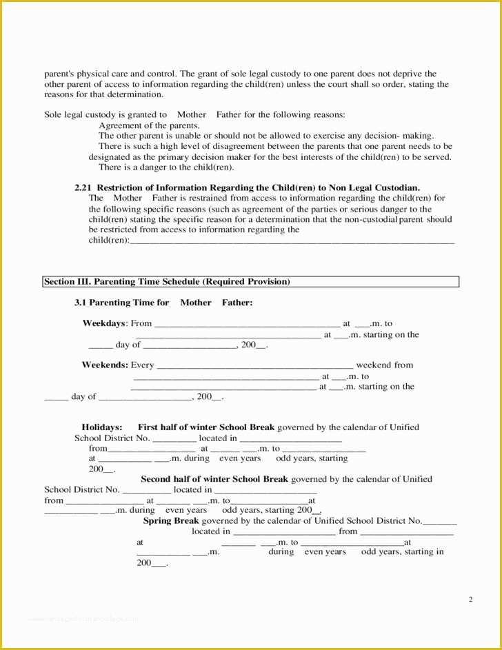 Parenting Agreement Template Free Of Joint Custody Agreement Letter Good Sample Parenting Plan