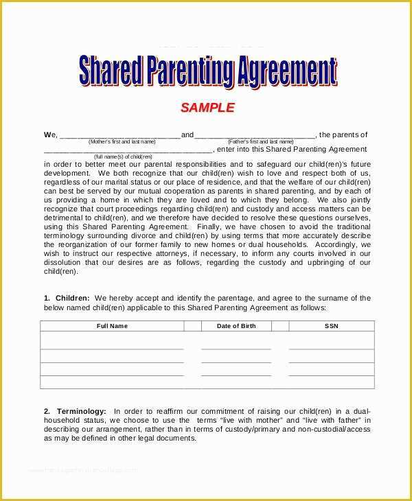 Parenting Agreement Template Free Of Parenting Agreement Templates 8 Free Pdf Documents