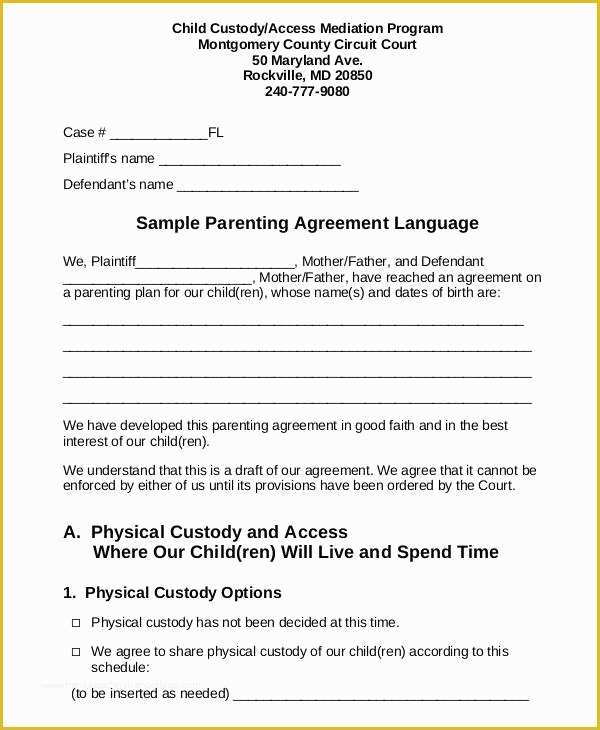 Parenting Agreement Template Free Of Parenting Agreement Templates 8 Free Pdf Documents