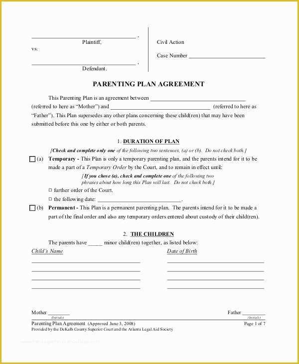 Parenting Agreement Template Free Of Parenting Agreement Templates 8 Free Pdf Documents