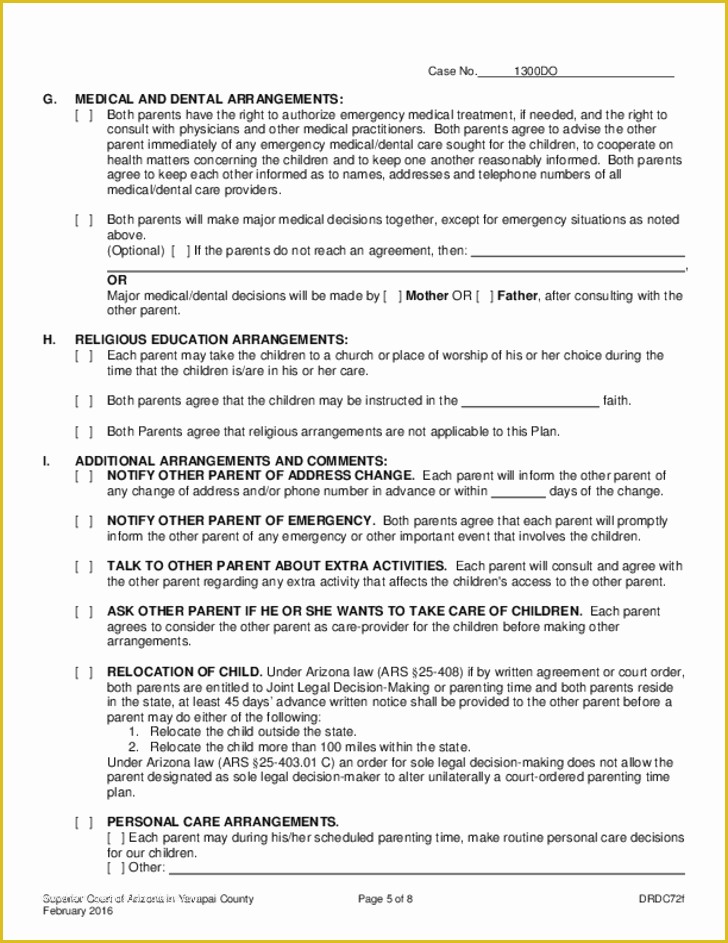 Parenting Agreement Template Free Of Parenting Plan Template Arizona Free Download
