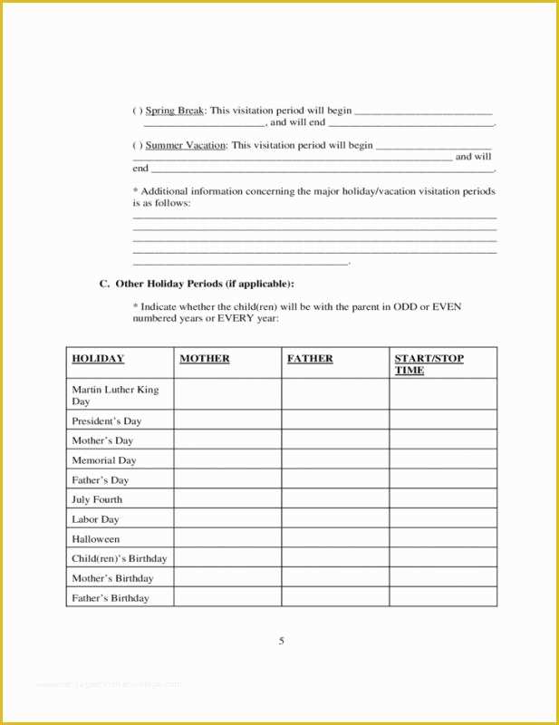 Parenting Agreement Template Free Of Parenting Plan Template