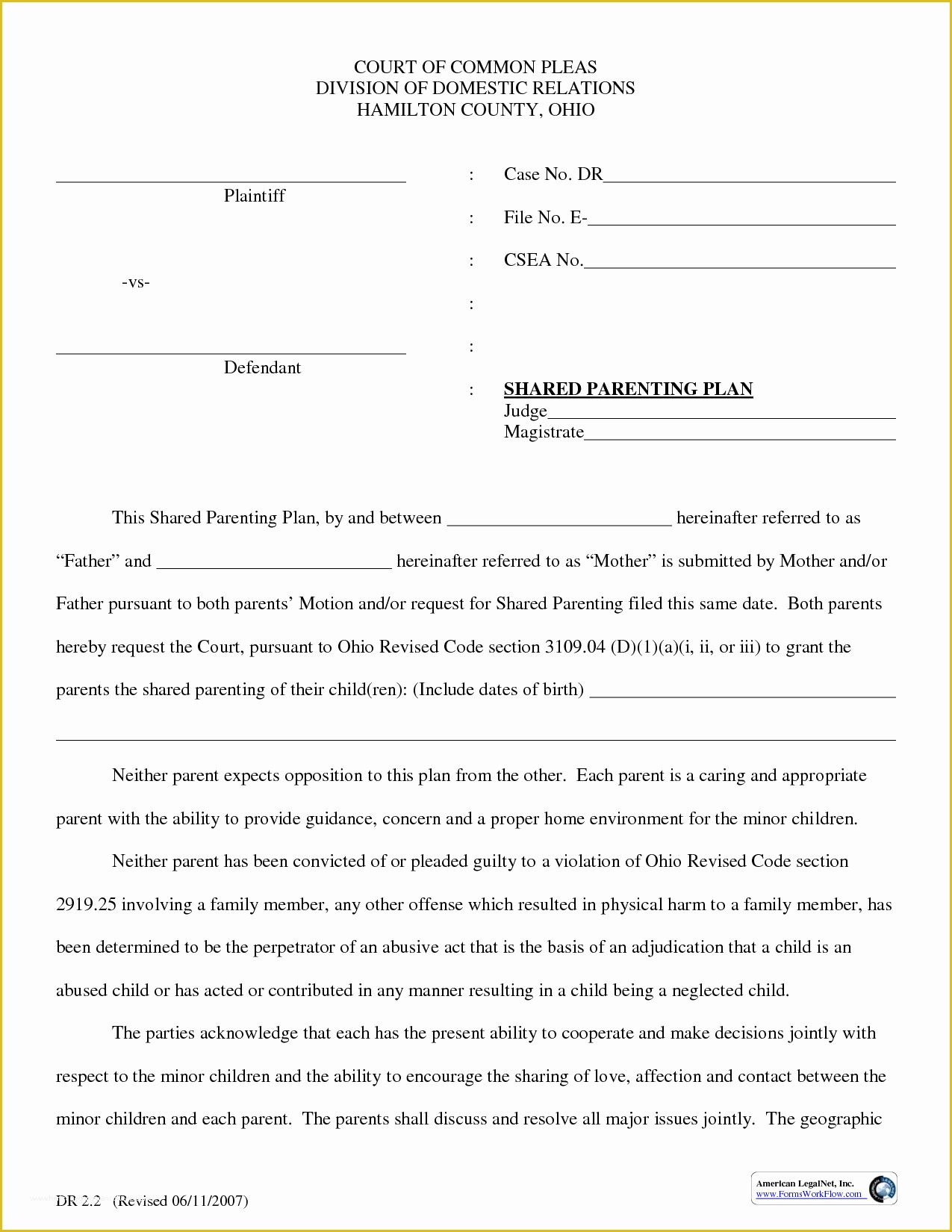 Parenting Agreement Template Free Of Parenting Plan Template