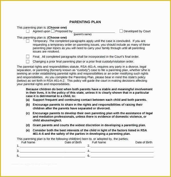 Parenting Agreement Template Free Of Parenting Plan Worksheet – Kennedy King