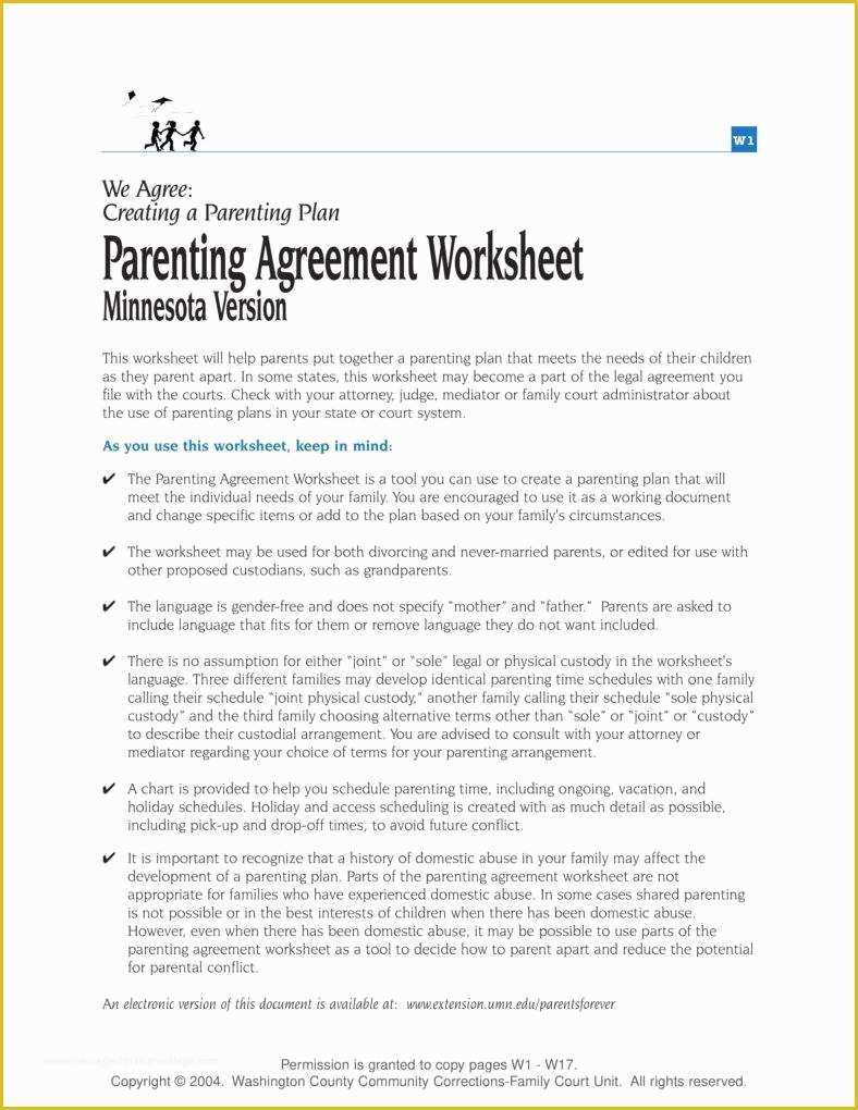 Parenting Agreement Template Free Of Parenting Plan Worksheet Kidz Activities