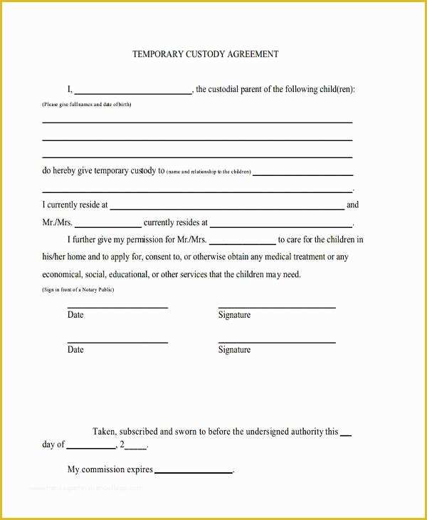Parenting Agreement Template Free Of Sample Custody Agreement forms 8 Free Documents In Word