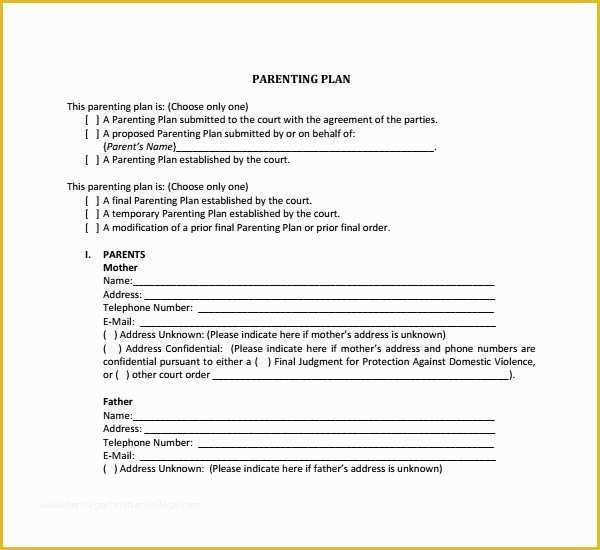 Parenting Agreement Template Free Of Sample Parenting Plan Template 8 Free Documents In Pdf