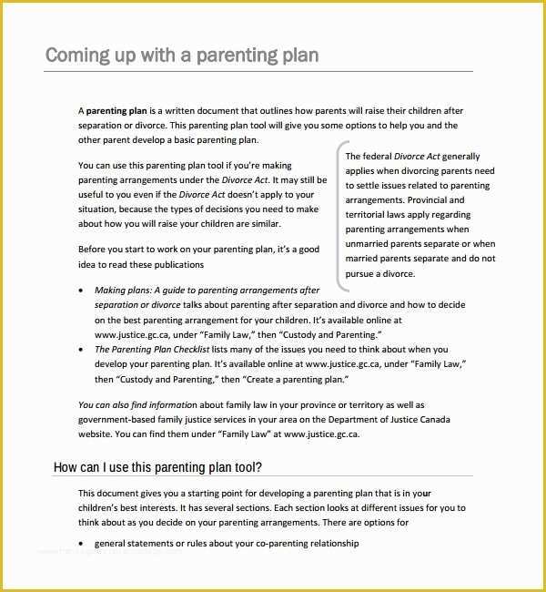 Parenting Agreement Template Free Of Sample Parenting Plan Template 8 Free Documents In Pdf