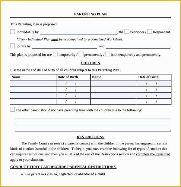 Parenting Agreement Template Free Of Sample Parenting Plan Template 8 Free Documents In Pdf