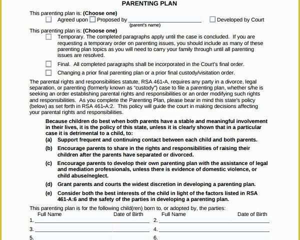 Parenting Agreement Template Free Of Sample Parenting Plan Template 8 Free Documents In Pdf