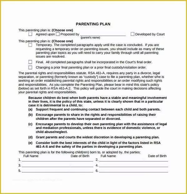 Parenting Agreement Template Free Of Sample Parenting Plan Template 8 Free Documents In Pdf