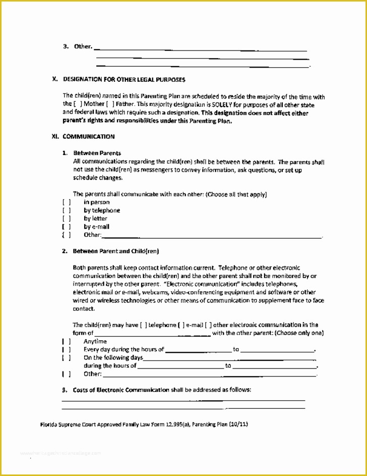 Parenting Agreement Template Free Of Sample Parenting Plan Template Florida Free Download
