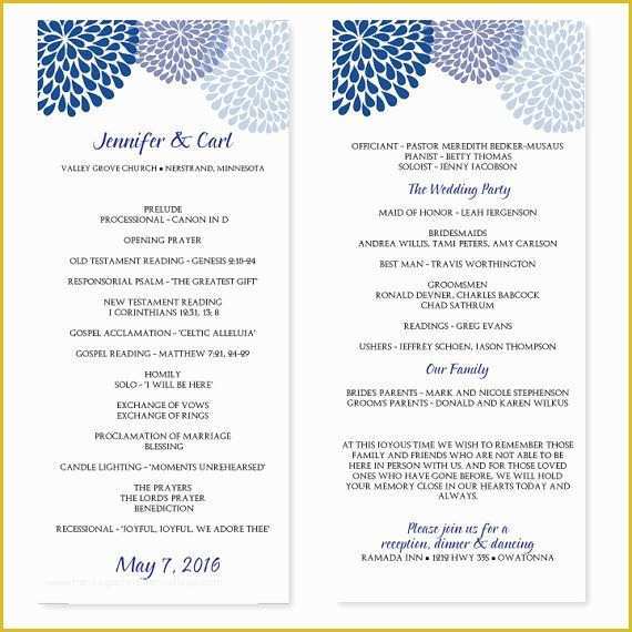 Party Program Template Free Of Wedding Program Template Chrysanthemum Blue Tea Length