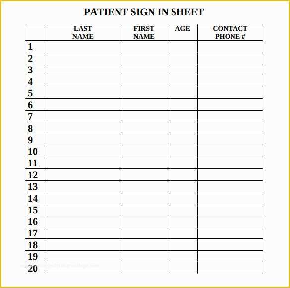 Patient Sign In Sheet Template Free Of 7 Sample Medical Sign In Sheets